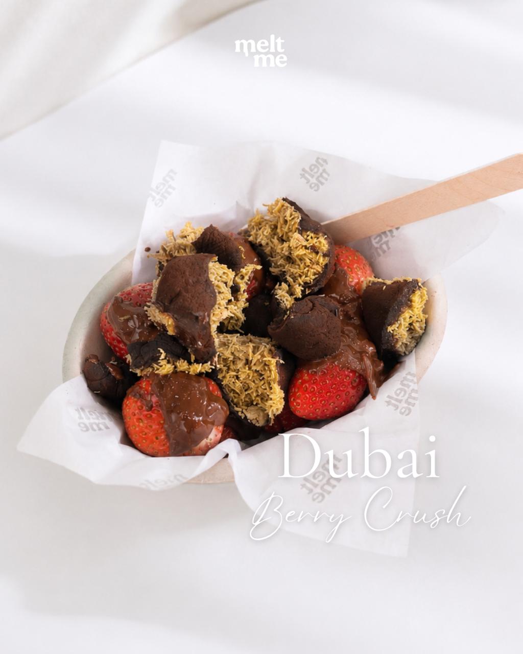 Dubai Berry Crush at Melt Me — chocolate-dipped strawberries with pistachio kunafa